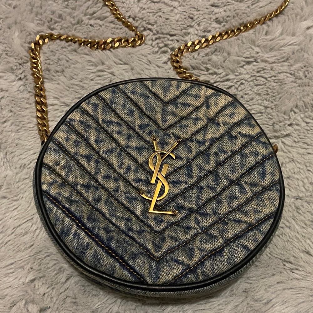 YSL Denim Round Camera Bag